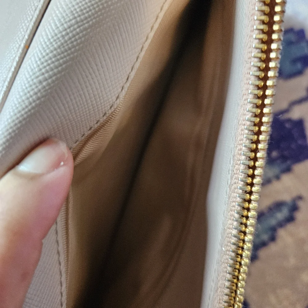 Prada Saffiano Double Snap Travel Wallet Long Classic Neutral Beige Pink